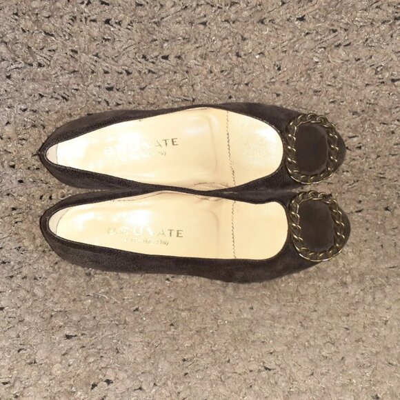 BRUNATE-Italy-Brown Shimmer Suede-Bronze Chain Pumps-Sz 39-Near Mint - Picture 7 of 8